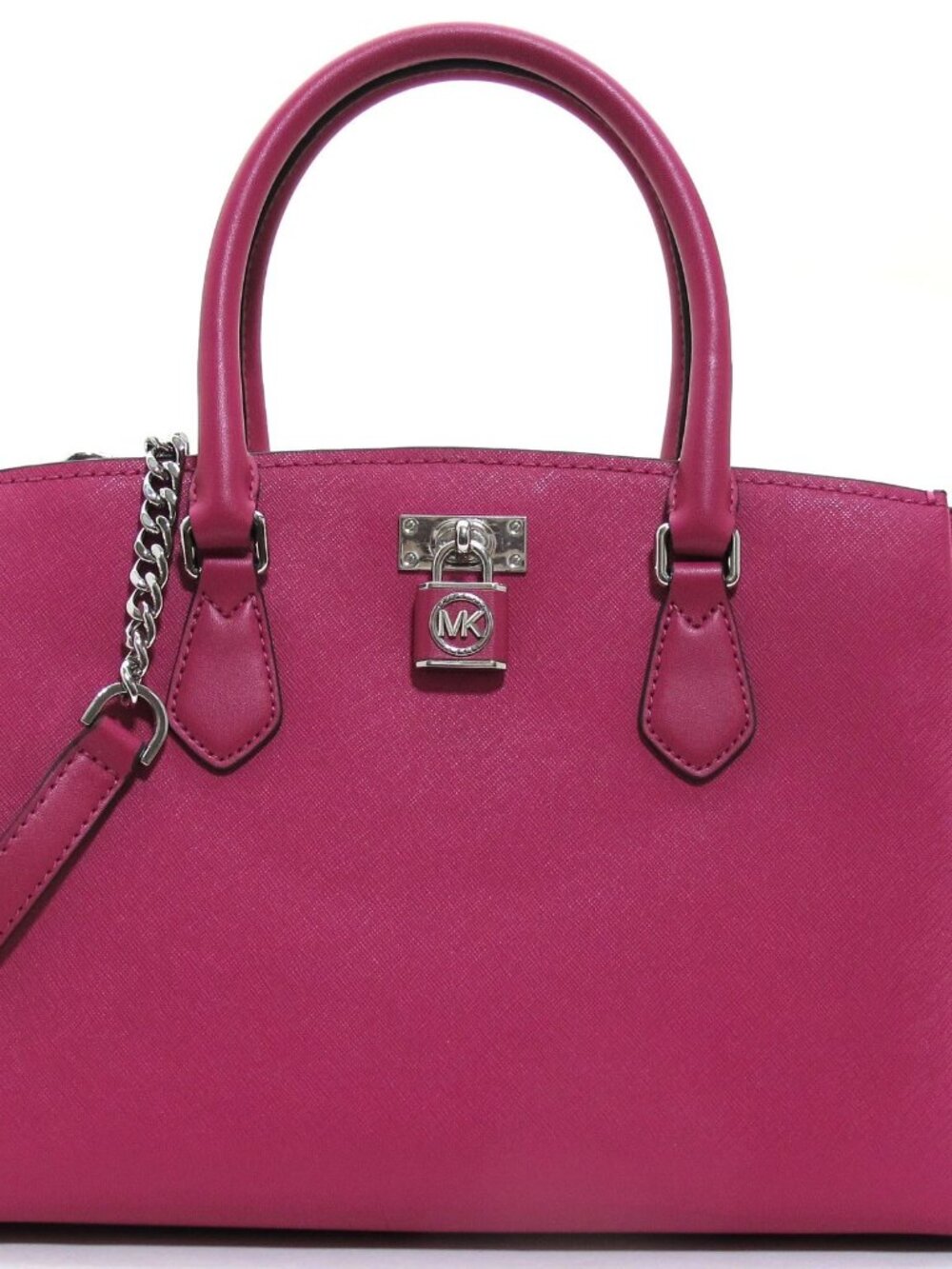 Michael Kors Ruby Crossgrain Leather Deep Fuchsia Satchel Shoulder Bag NWT